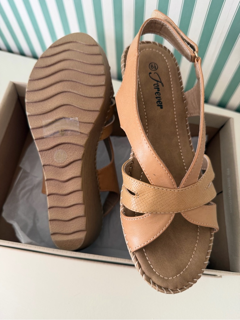 Clarks Tan Leather Slingback Wedge Sandals
